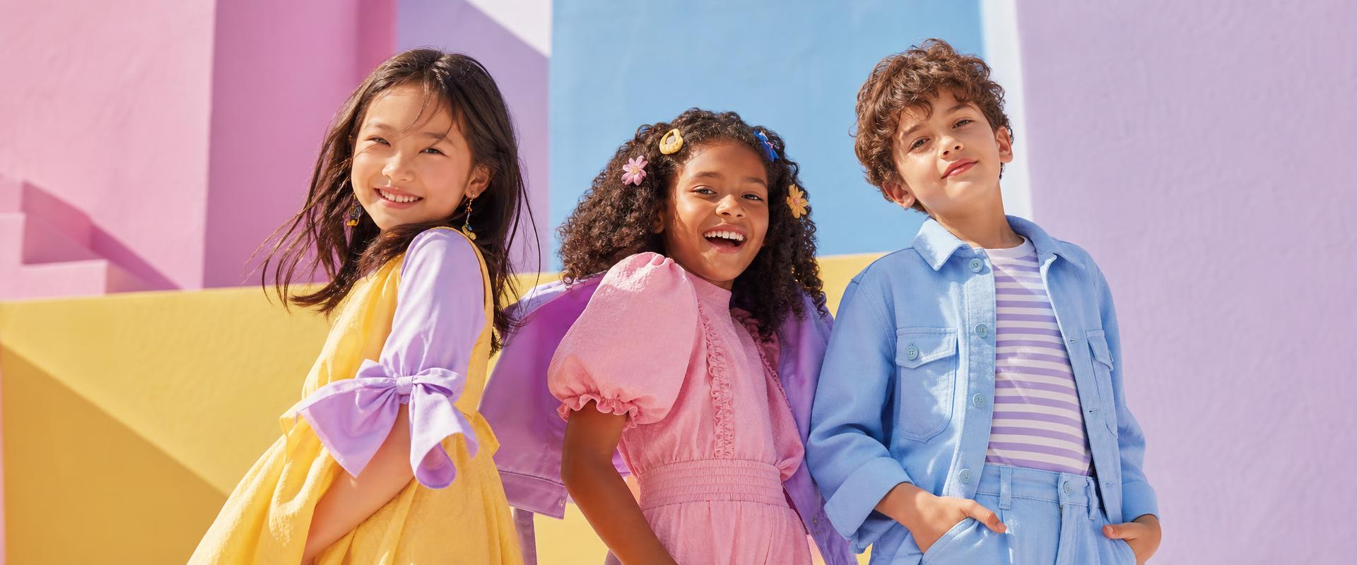 Campanha publicitária infantil em tons pastel